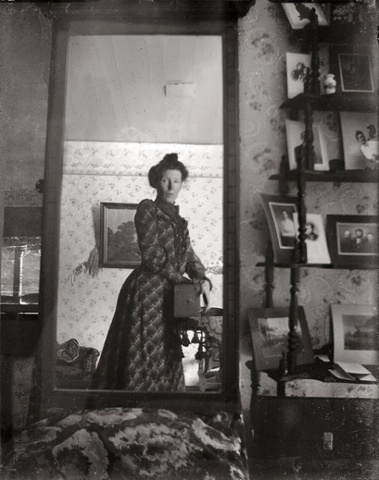 An Unidentified Edwardian Woman Taking A Selfie With A Kodak Brownie Box Camera Around 1900