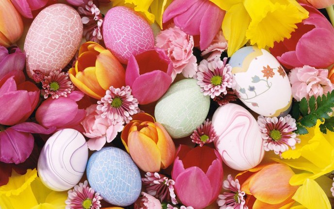 4461_A-Bed-Of-Flowers-And-Colored-Eggs